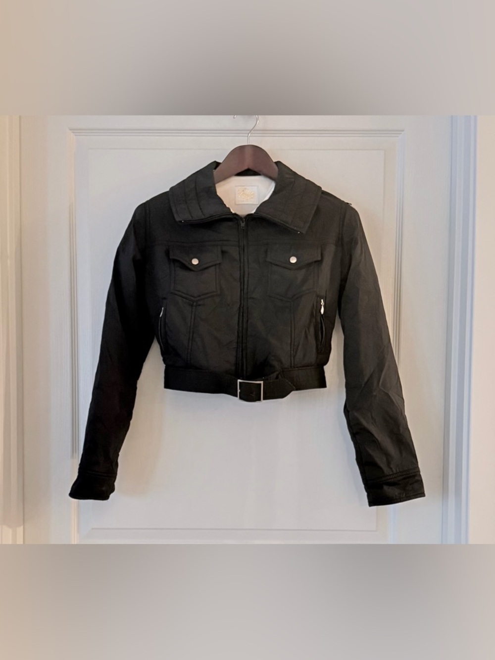 Roffe Women's Black Cropped Belted Jacket